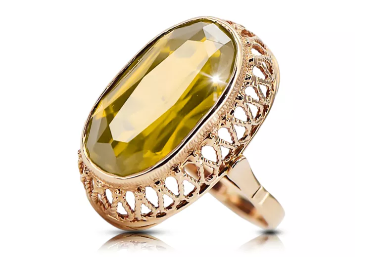 Pierścionek Żółty Perydot Oryginalny wyrób Vintage 14k z różowego złota Styl Vintage vrc129r